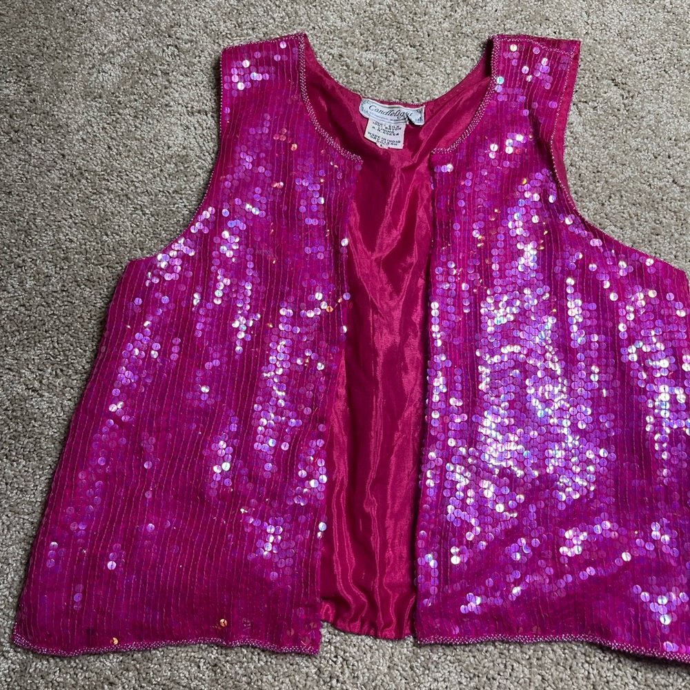 Beaded sequin pink vest top